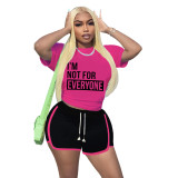 Casual Contrasting Color Letter Printed Sports Two Piece Short Set