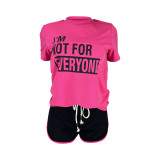 Casual Contrasting Color Letter Printed Sports Two Piece Short Set