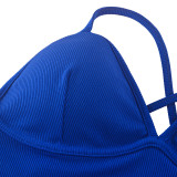 Solid Color Ribbed Straps Deep V Casual Yoga Jumpsuits