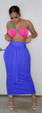 Solid Color Single Shoulder Tube Top + High Waist Pleated Matching Skirt