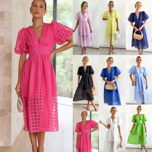 Multicolor Lantern Sleeve Dress INS Casual Party Dress