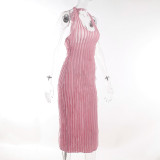 Textured Slim Fit Hanging Neck Dress