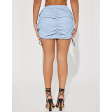 Solid Color Gathered Elastic Buckle Sports Cargo Skirt with Pocket