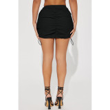 Solid Color Gathered Elastic Buckle Sports Cargo Skirt with Pocket