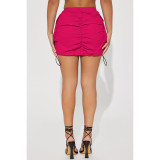 Solid Color Gathered Elastic Buckle Sports Cargo Skirt with Pocket