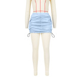 Solid Color Gathered Elastic Buckle Sports Cargo Skirt with Pocket