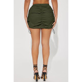 Solid Color Gathered Elastic Buckle Sports Cargo Skirt with Pocket