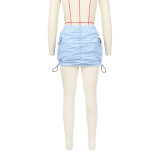 Solid Color Gathered Elastic Buckle Sports Cargo Skirt with Pocket