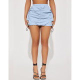 Solid Color Gathered Elastic Buckle Sports Cargo Skirt with Pocket