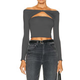 Solid Color Hollow Knotted Off Shoulder Multi-Wear Shirt Top