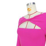 Solid Color Hollow Knotted Off Shoulder Multi-Wear Shirt Top