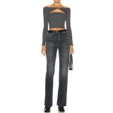 Solid Color Hollow Knotted Off Shoulder Multi-Wear Shirt Top