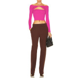 Solid Color Hollow Knotted Off Shoulder Multi-Wear Shirt Top