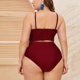 Leopard Print Split Mesh High Waist Triangle Pant Plus Size Women's Swimwear