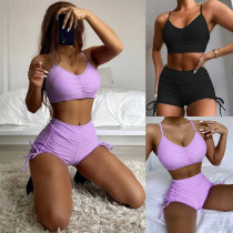 Separable High-Waisted Square-Cut Swimsuit with Drawstring Design for Slimming Effect