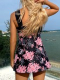 Plus Size Digital Print Multi-color Tankini Swimsuit with Skirted Bottom
