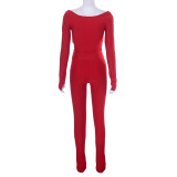 Solid Color Cross V-neck Sleeve Finger Trousers Casual Set