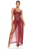Mesh Suspender Seductive Sexy Long Dress
