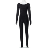 Solid Color Cross V-neck Sleeve Finger Trousers Casual Set