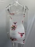 Casual Sling Print Strapless Bodycon Dress