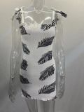 Casual Sling Print Strapless Bodycon Dress