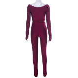 Solid Color Cross V-neck Sleeve Finger Trousers Casual Set