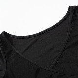 Solid Color Cross V-neck Sleeve Finger Trousers Casual Set