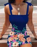 Casual Sling Print Strapless Bodycon Dress