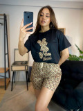 Summer Embroidery Printed Short Sleeve Shorts Outfits Two Pieces