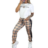 Casual High Quality Pyrography Drawstring Plaid Two-Piece Set with Pocket