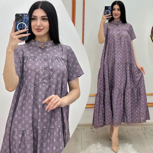 Fashion Digital Printed Loose Short Sleeve Swing Dress