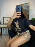 Summer Embroidery Printed Short Sleeve Shorts Outfits Two Pieces