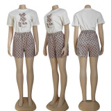 Summer Embroidery Printed Short Sleeve Shorts Outfits Two Pieces