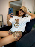 Summer Embroidery Printed Short Sleeve Shorts Outfits Two Pieces