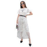 Casual Chiffon Printed Top + See Through Bottoming Skirt