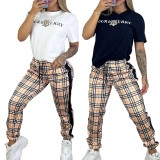Casual High Quality Pyrography Drawstring Plaid Two-Piece Set with Pocket