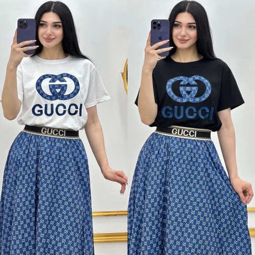 Casual Short Sleeve Printed Top + Loose Pleated Skirt