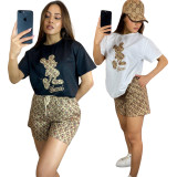 Summer Embroidery Printed Short Sleeve Shorts Outfits Two Pieces