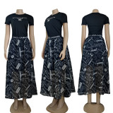 Casual Chiffon Printed Top + See Through Bottoming Skirt