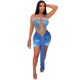 Sexy Mesh Strapless Velvet Splice Bodycon Party Dress