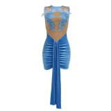 Sexy Mesh Strapless Velvet Splice Bodycon Party Dress