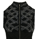 Solid Color Mesh Rhinestone Long Sleeve Long Pants Two-Piece Set