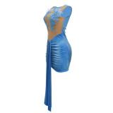 Sexy Mesh Strapless Velvet Splice Bodycon Party Dress