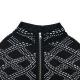 Solid Color Mesh Rhinestone Long Sleeve Long Pants Two-Piece Set