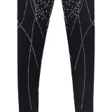 Solid Color Mesh Rhinestone Long Sleeve Bodysuit with Long Pants