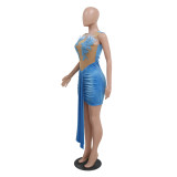 Sexy Mesh Strapless Velvet Splice Bodycon Party Dress