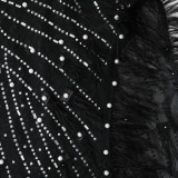 Sexy Mesh Dress with Rhinestones, Beads, and Feathers