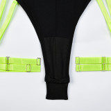 Women Sexy Bodysuit Mesh Straps Patchwork Halter Neck With Leg Rings Lingerie