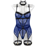 Large Mesh Splicing with Steel Ring Hanging neck and leg ring underwear