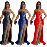 Fashion Solid Color Beaded Sequin Sleeveless Maxi Dress